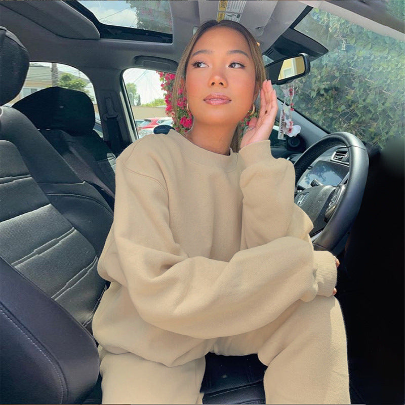 Damen bequemer und eleganter Freizeit-Loungewear-Anzug mit Kordelzug und hohen Bündchen Heidi-Mode