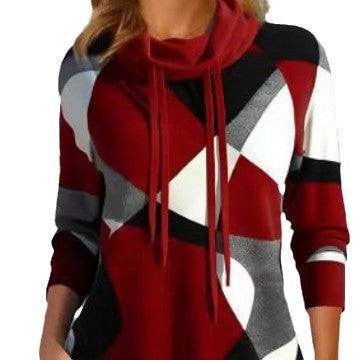 Damen Kapuzenpullover mit geometrischem Muster und hoher Passform Heidi-Mode