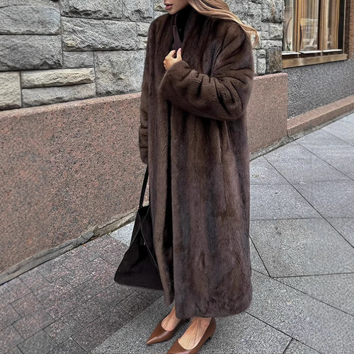 Damen Eleganter und flauschiger Langmantel aus Kunstfell Heidi-Mode