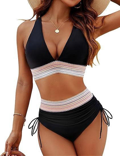 Damen Bikini-Set mit hochtaillierten Bottoms und raffiniertem Wickeloberteil Heidi-Mode