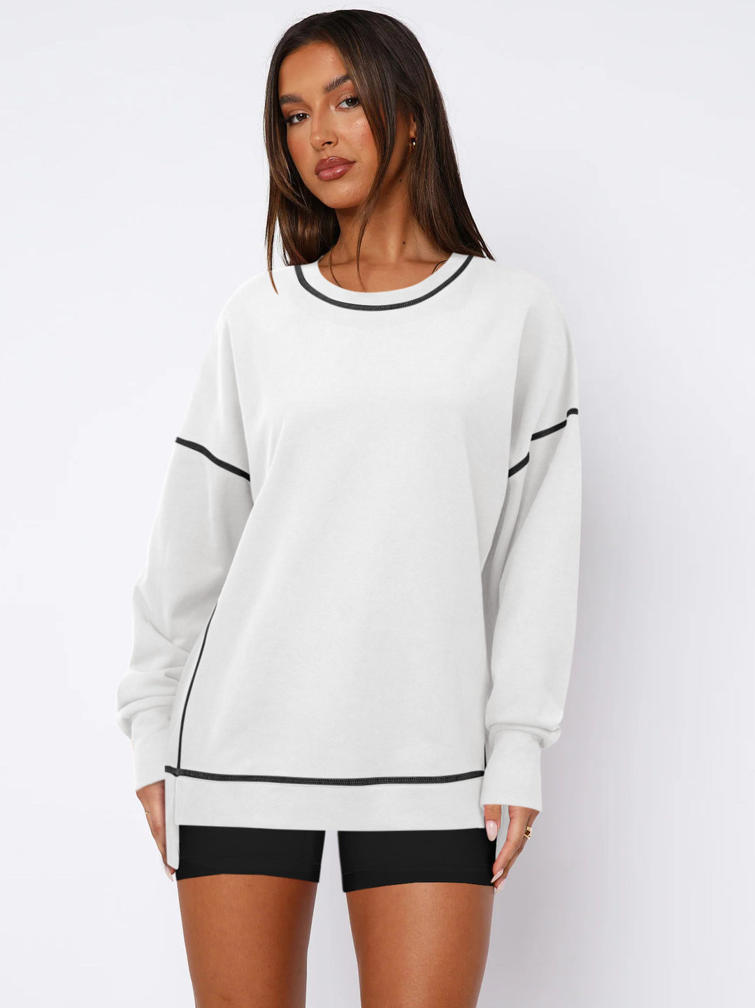 Damen Oversize Sweatshirt mit feiner Kontrastnaht Heidi-Mode