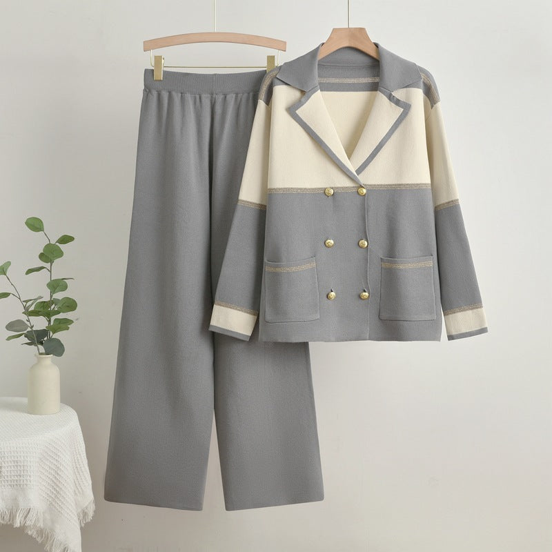 Damen elegantes und komfortables Freizeitanzug-Set mit doppelter Knopfleiste Heidi-Mode