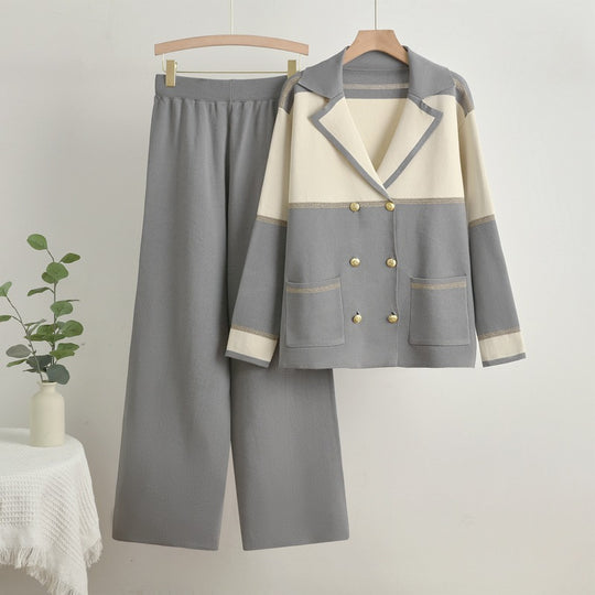 Damen elegantes und komfortables Freizeitanzug-Set mit doppelter Knopfleiste Heidi-Mode