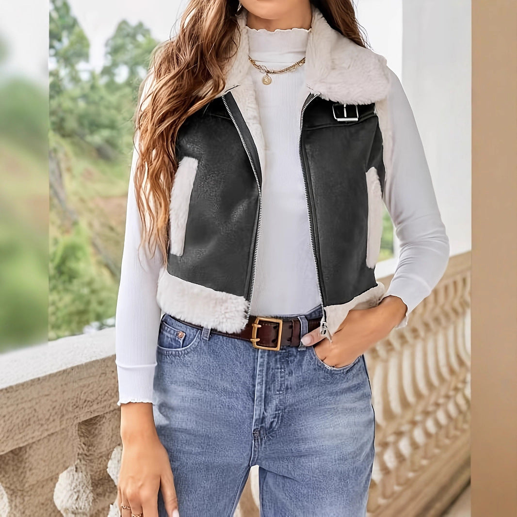 Damen stylish gesteppte Weste mit Fellkragen Heidi-Mode