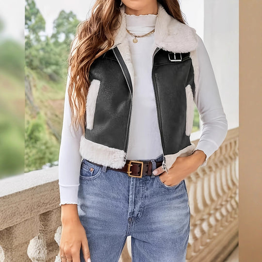 Damen stylish gesteppte Weste mit Fellkragen Heidi-Mode
