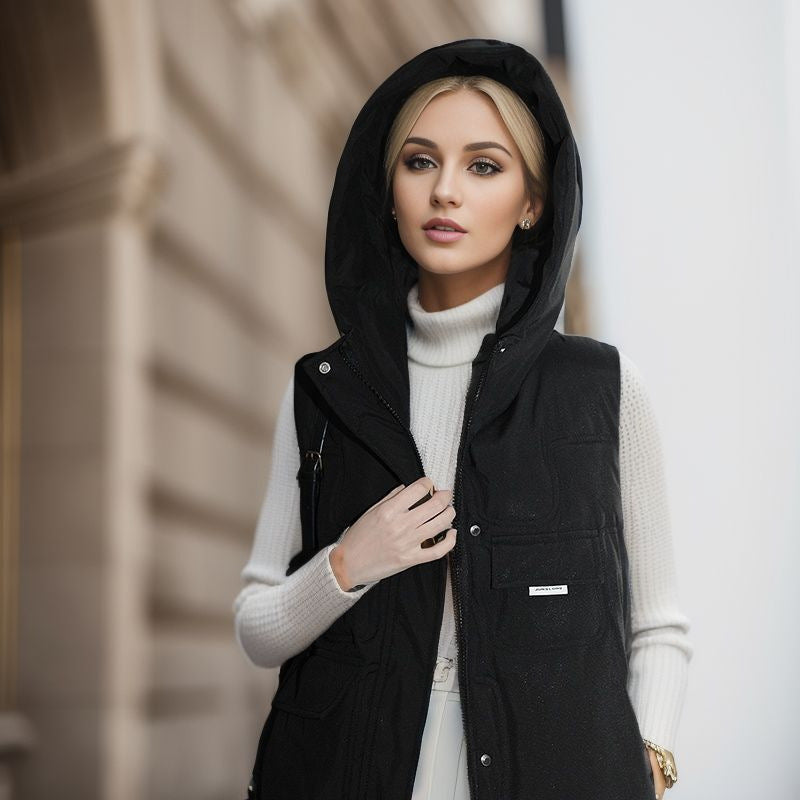 Damen modische gesteppte Weste mit praktischen Taschen und wandelbarem Kragen Heidi-Mode