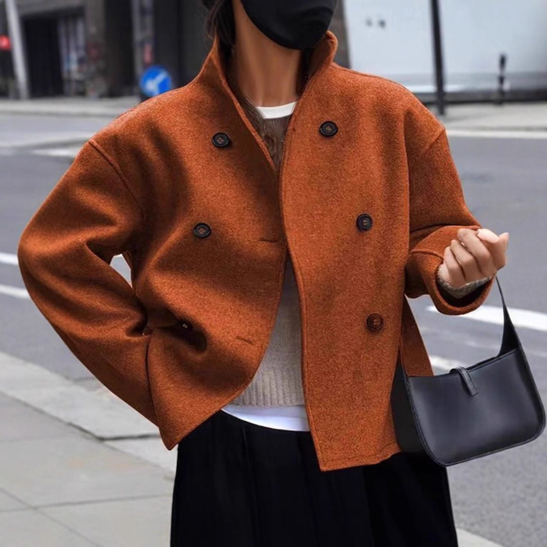 Damen modische Wolljacke mit doppelter Knopfleiste und hohen Kragen Heidi-Mode