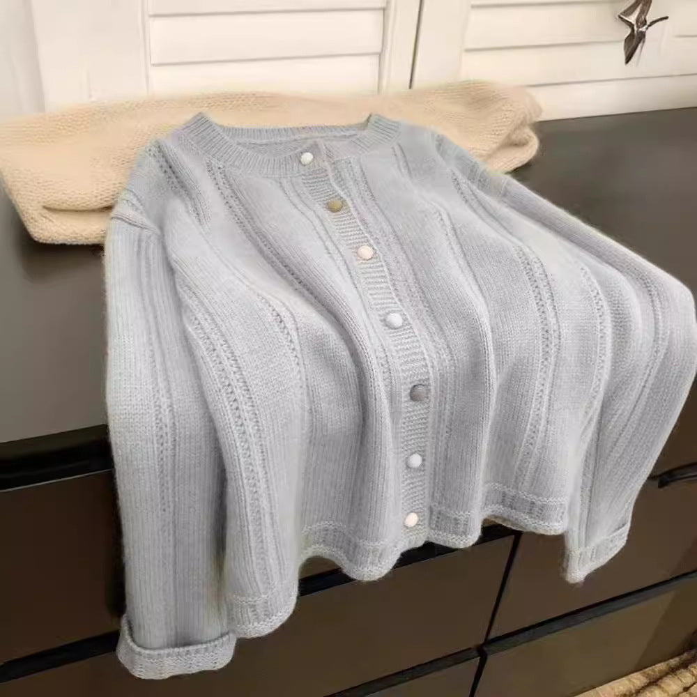 Damen Strickjacke mit dekorativem Rippdesign und Knopfverschluss Heidi-Mode