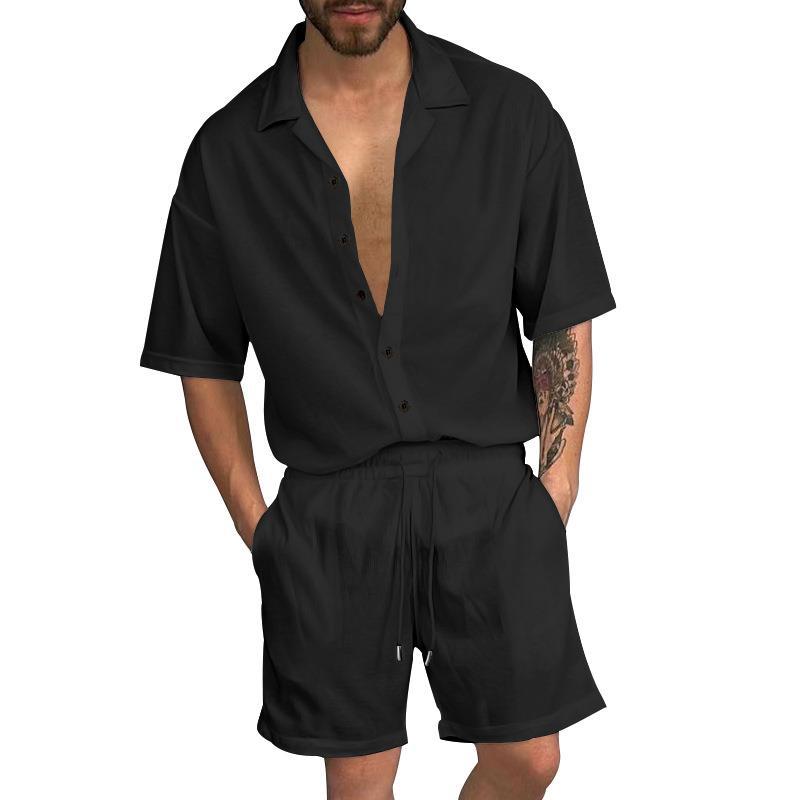 Herren Freizeit-Set mit lässigem Kurzarmhemd und elastischen Shorts Heidi-Mode