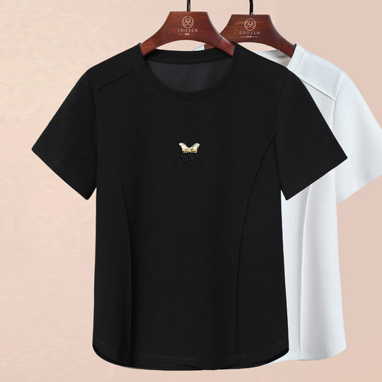 Damen T-Shirt mit eleganter Schmetterlingsapplikation und modernem Schnitt Heidi-Mode