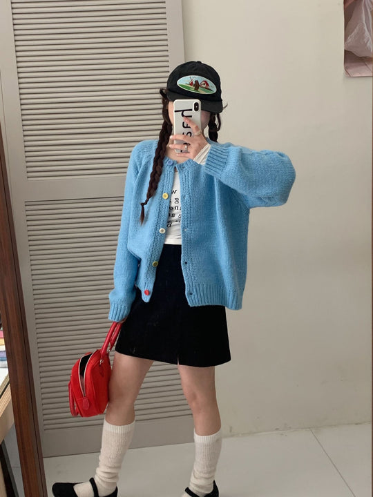 Damen Kuschelige Strickjacke mit bunten Knöpfen und lockerer Passform Heidi-Mode