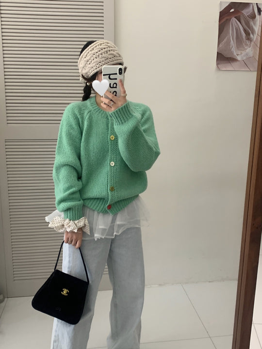 Damen Kuschelige Strickjacke mit bunten Knöpfen und lockerer Passform Heidi-Mode