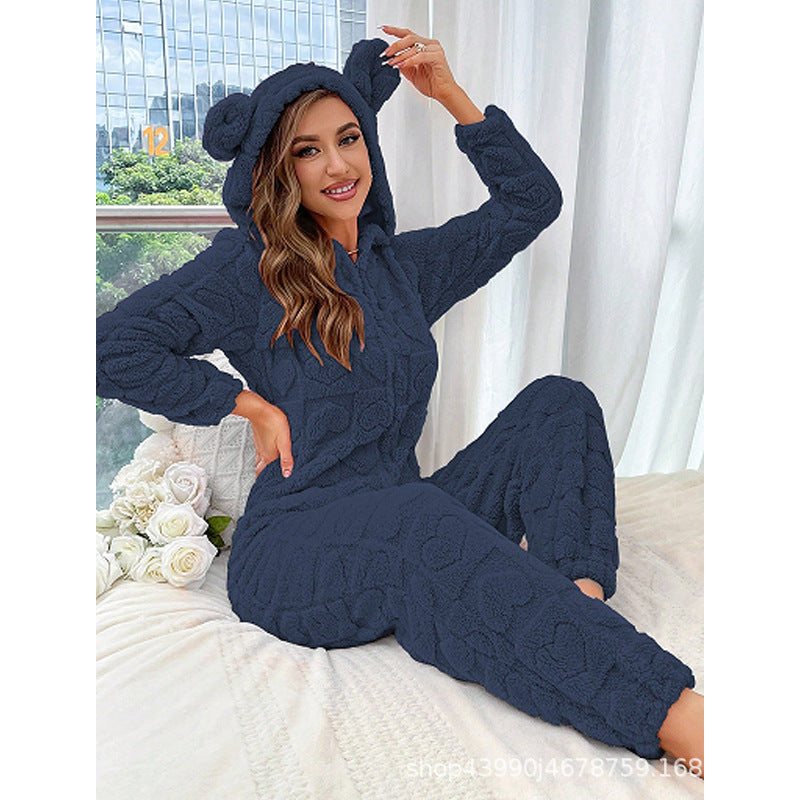 Damen Gemütlicher Fleece-Overall mit Kapuze Heidi-Mode