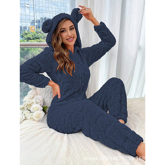 Damen Gemütlicher Fleece-Overall mit Kapuze Heidi-Mode