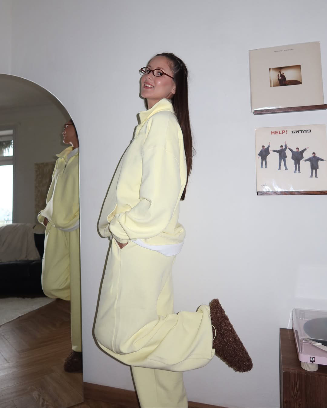 Damen gemütliches Fleece-Loungewear-Set mit hochgezogenem Kragen und lockerer Passform Heidi-Mode