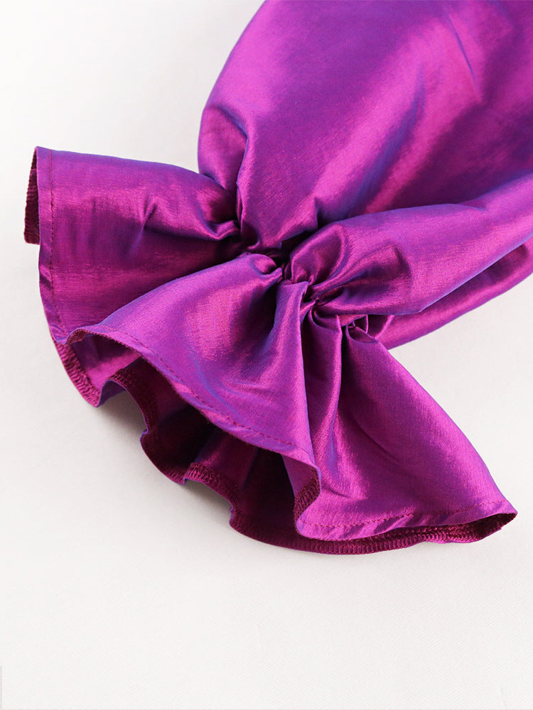 Damen Rüschenbluse mit voluminösen Puffärmeln und schimmernder Oberfläche Heidi-Mode