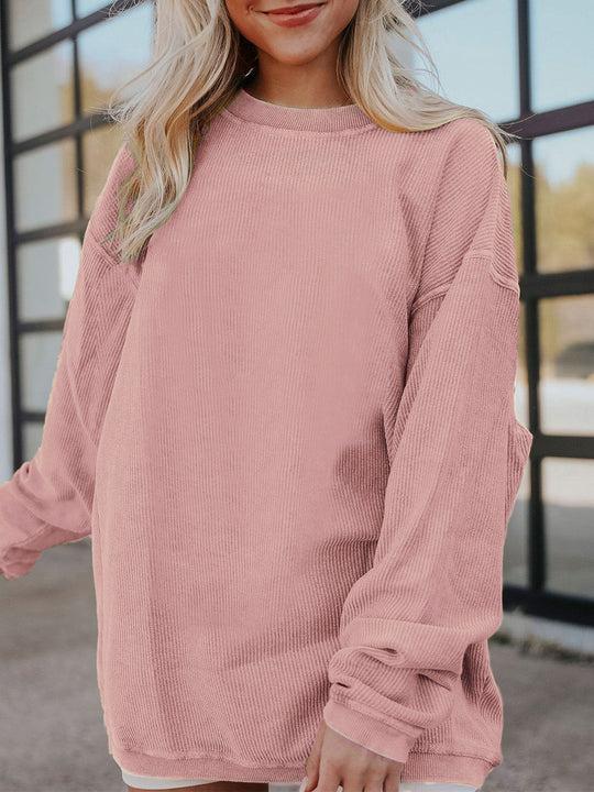 Damen Bequemer Oversized Pullover aus geripptem Material Heidi-Mode