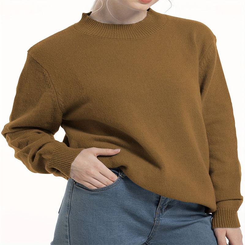 Damen lässiger Pullover mit strukturiertem Rundhalsausschnitt und überschnittenen Schultern Heidi-Mode