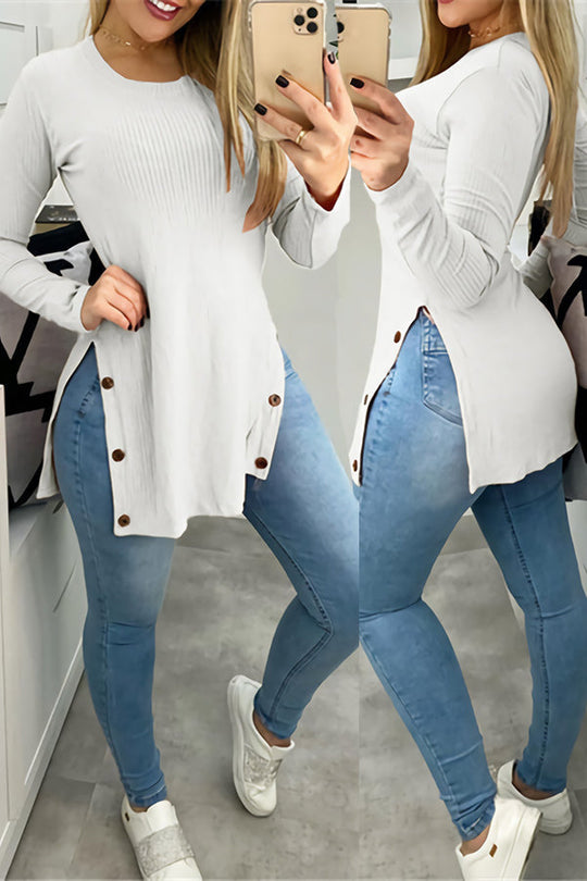 Heidi-Mode | Knopf Spalte Asymmetrisches Tunika Top