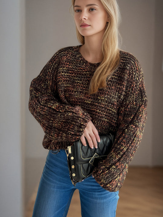 Damen grob gestrickter Pullover mit voluminösen Ärmeln Heidi-Mode