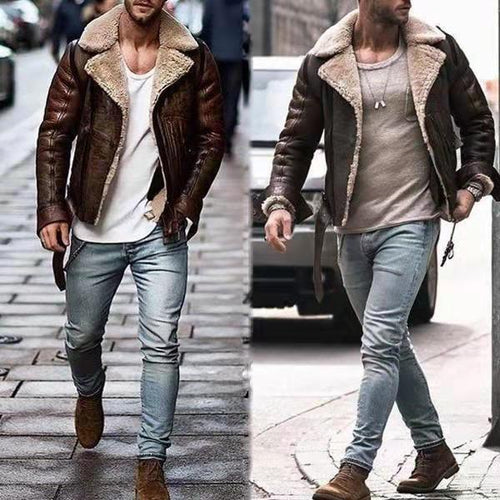 Herren Lederjacke mit schickem Kunstfellkragen Heidi-Mode