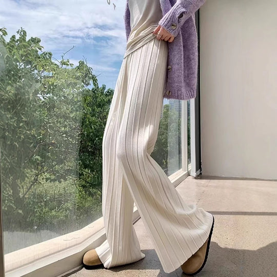 Damen weite Hosen mit vertikalem Streifendesign und elastischem Bund Heidi-Mode