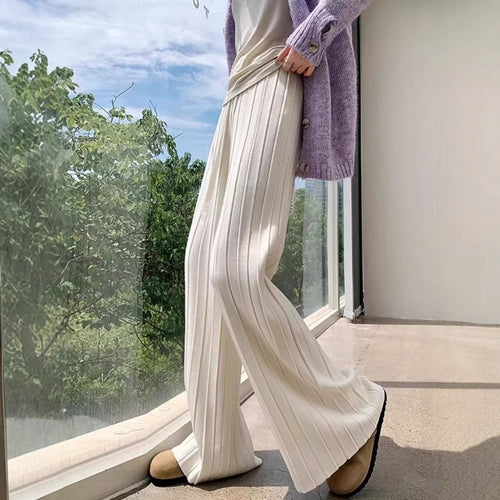 Damen weite Hosen mit vertikalem Streifendesign und elastischem Bund Heidi-Mode
