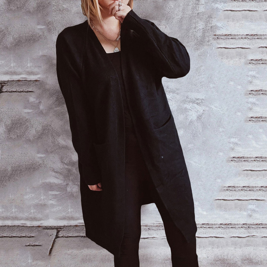 Damen lässiger Strickcardigan mit offenen Fronten und praktischen Taschen Heidi-Mode