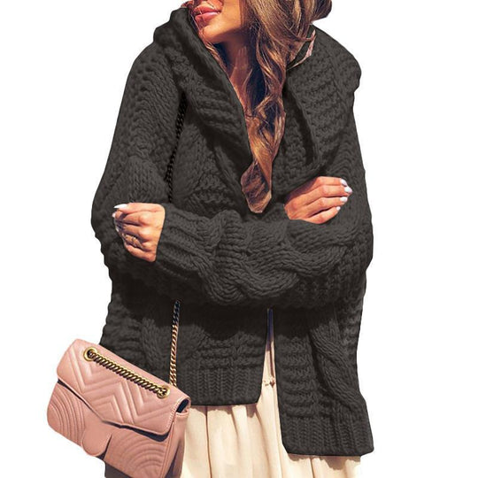 Damen Grobstrickjacke mit luxuriösem Karomuster und oversized Schnitt Heidi-Mode