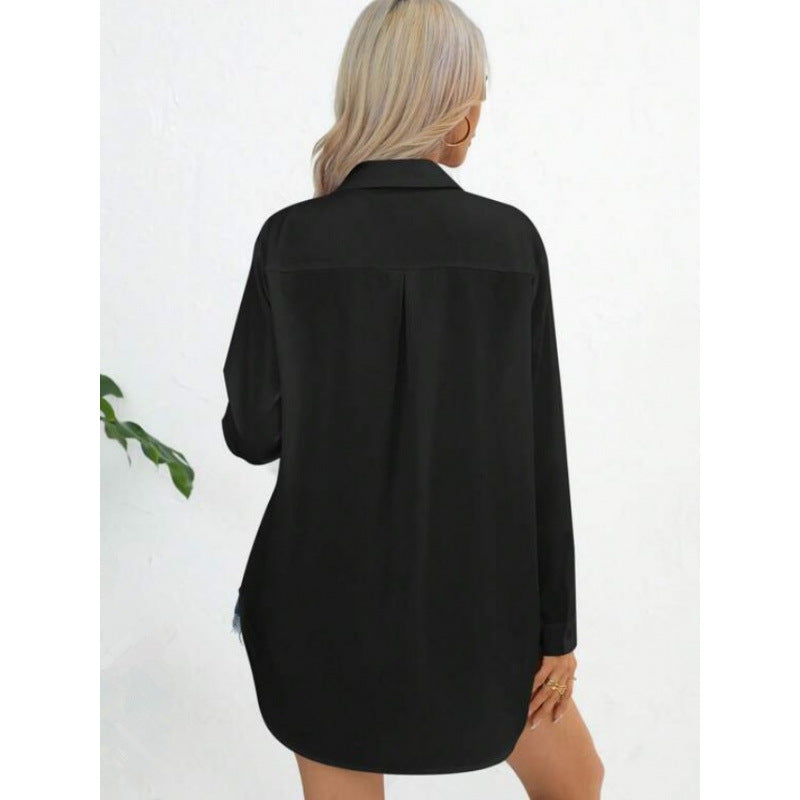 Damen elegante langärmelige Bluse aus atmungsaktiver Baumwolle Heidi-Mode