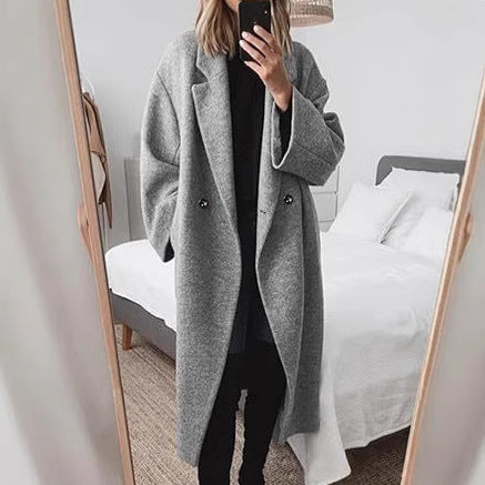 Damen Oversized Bouclé-Mantel mit doppelter Knopfleiste Heidi-Mode