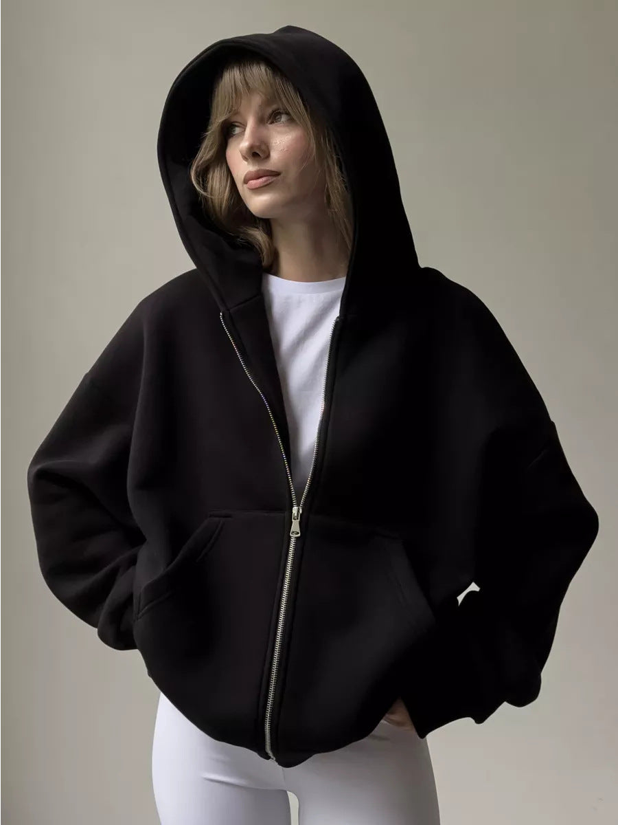 Damen lässiger Kapuzensweat mit übergroßem Schnitt und praktischem Reißverschluss Heidi-Mode