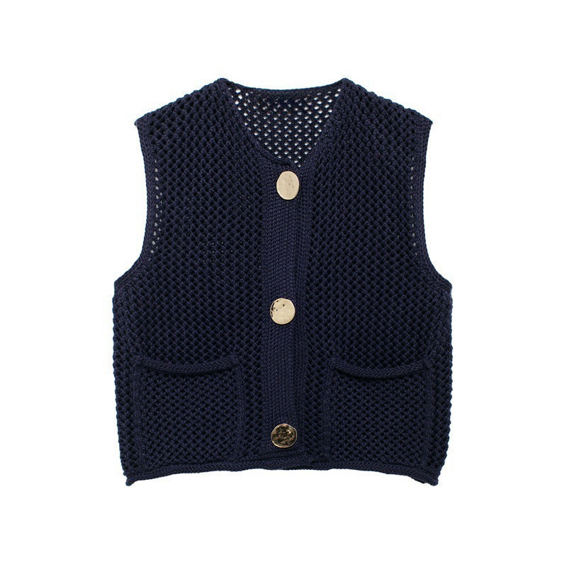Damen Strickweste mit Knopfdetails und praktischen Taschen Heidi-Mode