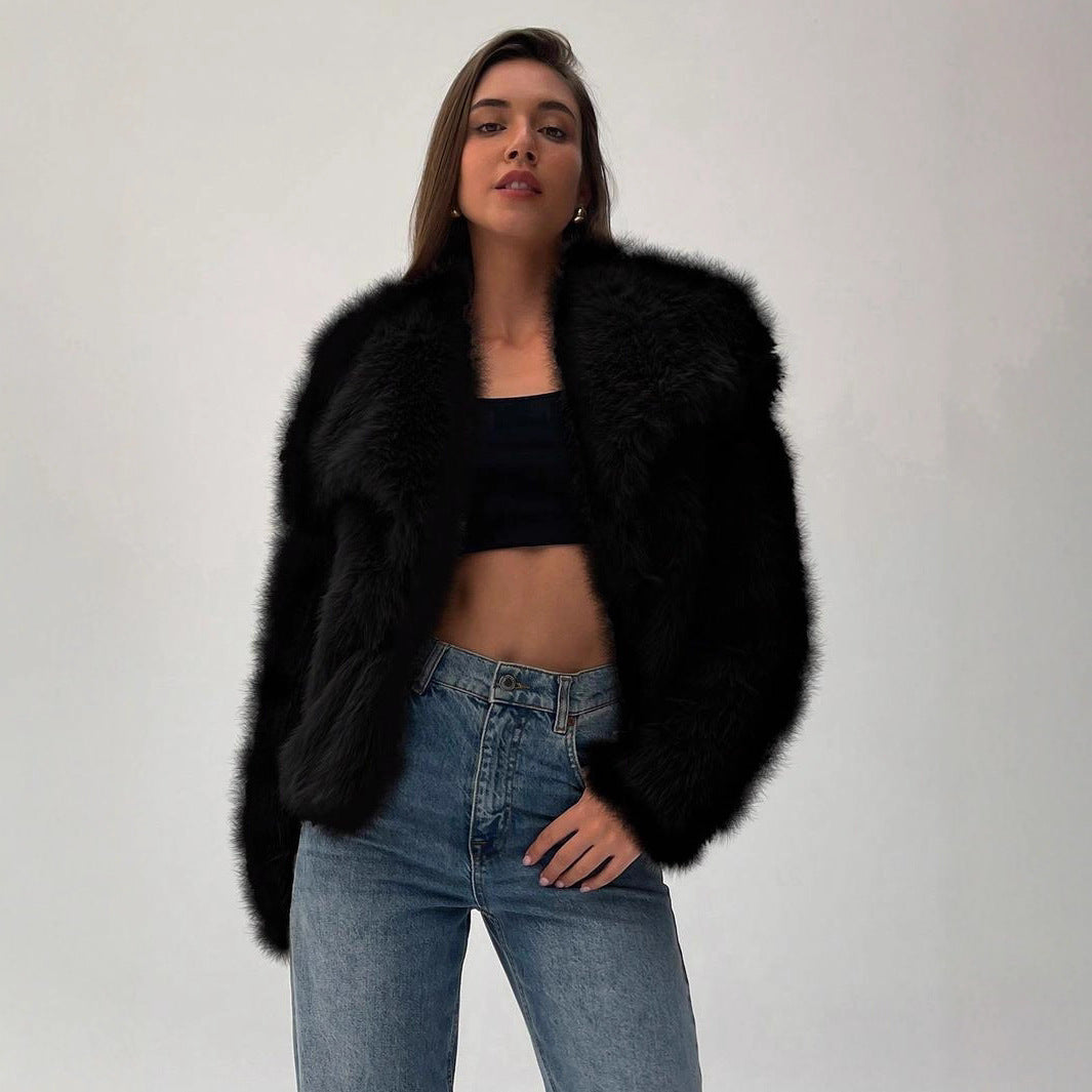 Damen Modischer Kunstpelz-Cropped-Jacke mit voluminösen Ärmeln Heidi-Mode