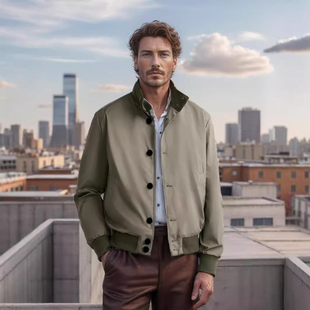 Herren stylische und praktische Bomberjacke mit elastischem Bund und Knopfleiste Heidi-Mode