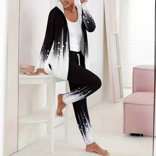 Damen Sportanzug mit kapuzenförmigem Oberteil und elastischen Bundhosen Heidi-Mode