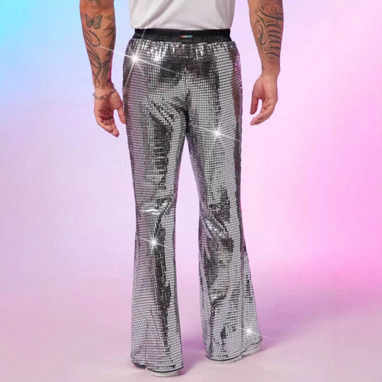 Herren Glitzernde Discohose mit weitem Bein und elastischem Bund Heidi-Mode