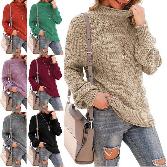 Damen Grobstrickpullover mit hohem Kragen und bequemen Ärmeln Heidi-Mode