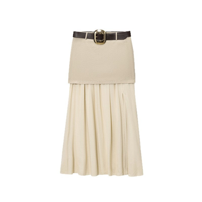 Damen Maxi-Rock mit Taillengürtel und Faltenwurf Heidi-Mode