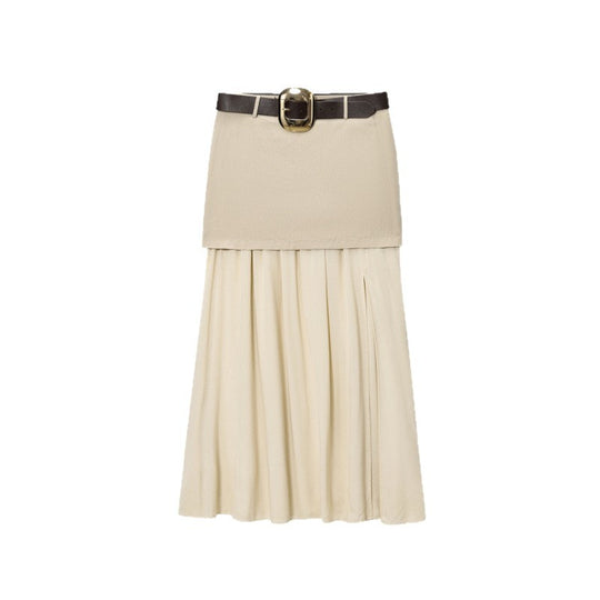Damen Maxi-Rock mit Taillengürtel und Faltenwurf Heidi-Mode