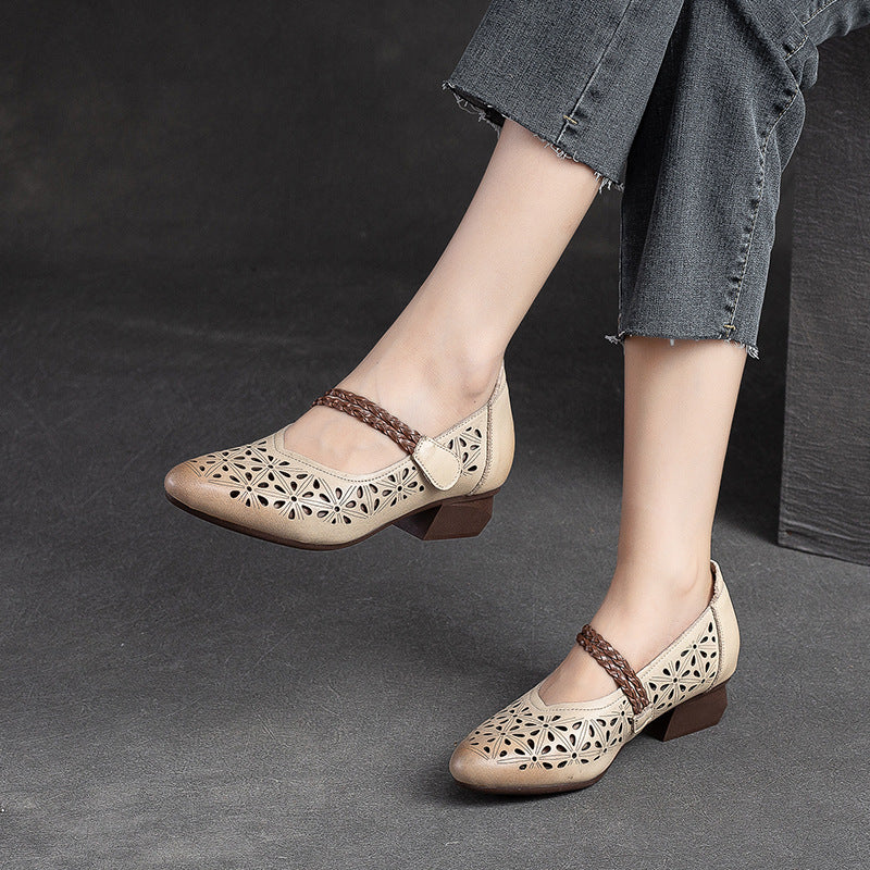 Damen Ballerinas aus hochwertigem Leder mit durchbrochenem Design und bequemer Innenpolsterung Heidi-Mode