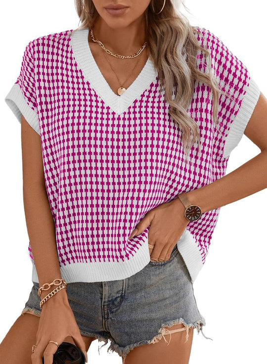 Damen lässiger V-Ausschnitt Pullover mit geometrischem Muster Heidi-Mode