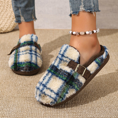 Damen Warme Hausschuhe mit Karomuster und bequemer Sohle Heidi-Mode