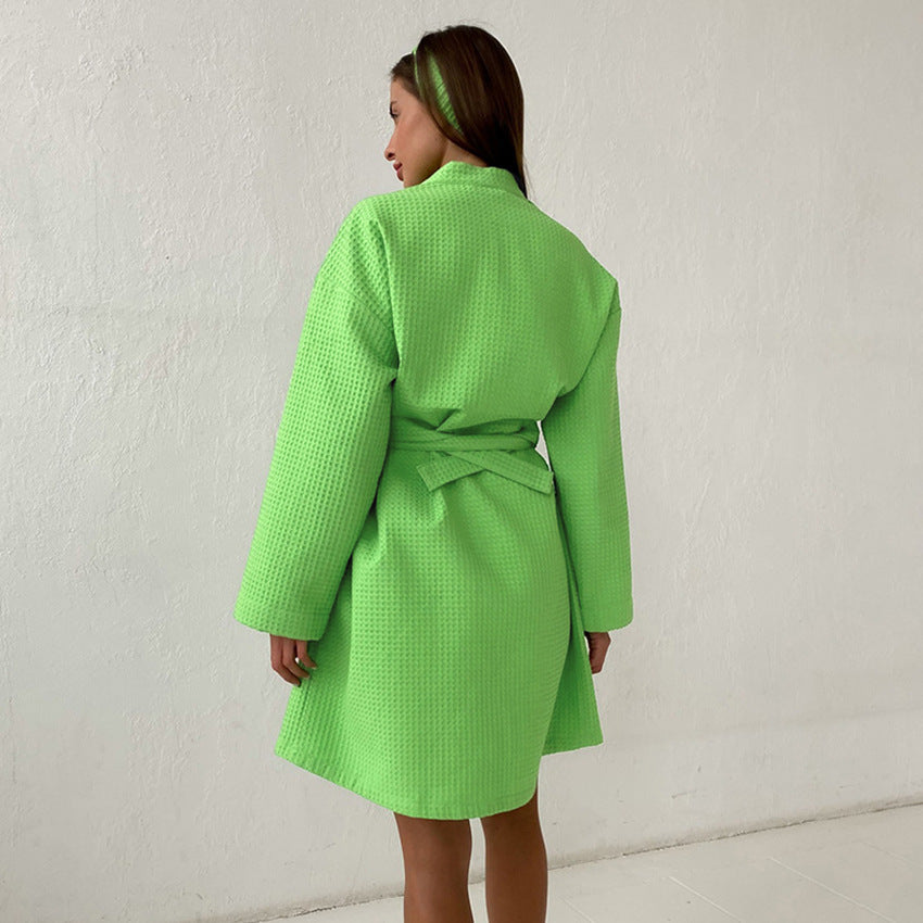 Damen Bademantel aus hochwertigem Baumwollmix mit Gürtel und praktischen Taschen Heidi-Mode