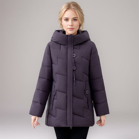 Damen modische gesteppte Winterjacke mit Kapuze und großen Taschen Heidi-Mode