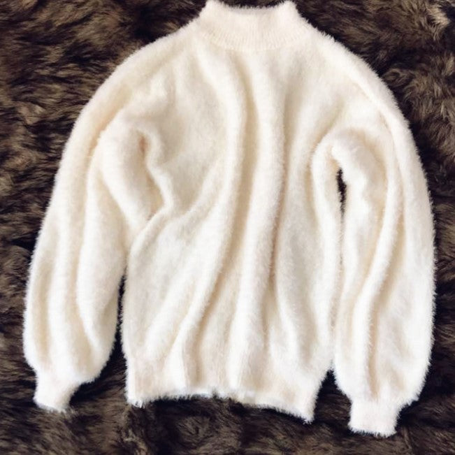 Damen Flauscher Rollkragenpullover mit Puffärmeln und strukturiertem Design Heidi-Mode