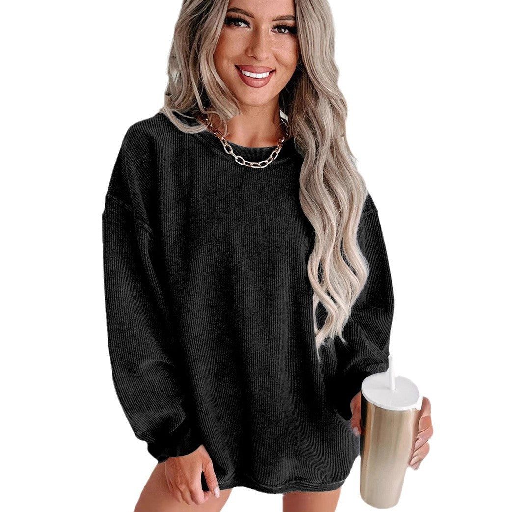 Damen lässiger Sweatshirt mit feiner Rippstruktur und komfortablem Schnitt Heidi-Mode