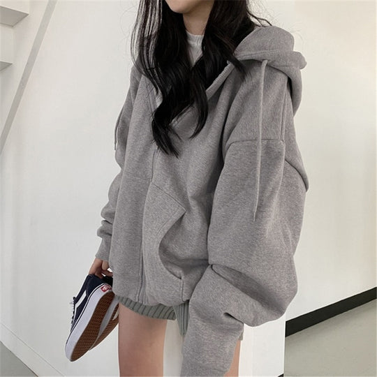 Damen oversized Kapuzenjacke aus weichem Fleece mit Kängurutasche Heidi-Mode