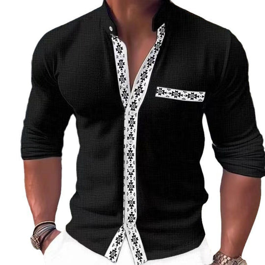 Herren Modische Langarmbluse mit dekorativem Kragen und edlem Design Heidi-Mode