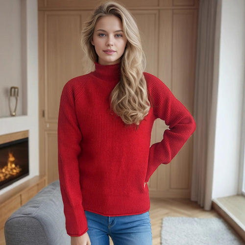 Damen Pullover mit hohem Kragen und strukturiertem Strickmuster Heidi-Mode